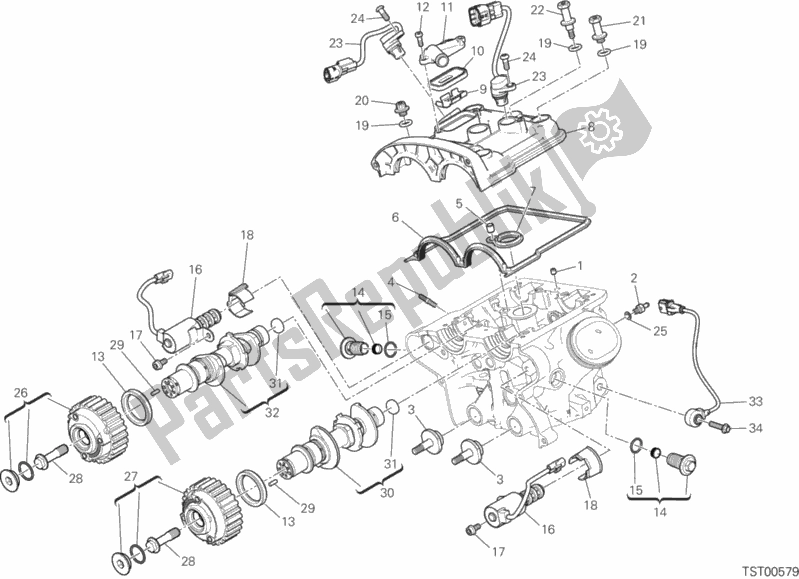 All parts for the Vertical Cylinder Head - Timing of the Ducati Multistrada 1200 ABS Thailand 2016